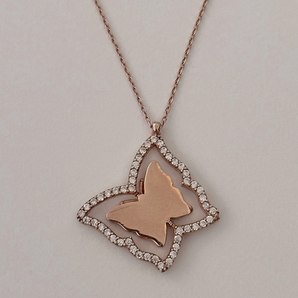 🦋Reversible spinning butterfly 925 silver necklace 14k rose gold plated